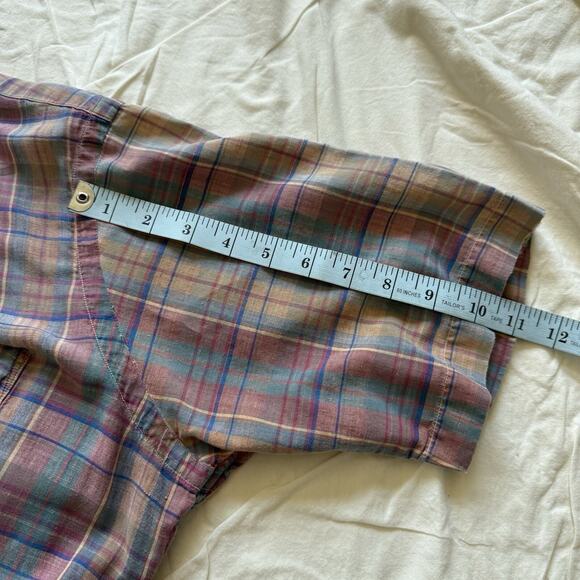 Chaps Ralph Lauren 90s Vintage Gauzy Light Button Plaid Shirt - Pink Mns Large - Picture 10 of 10